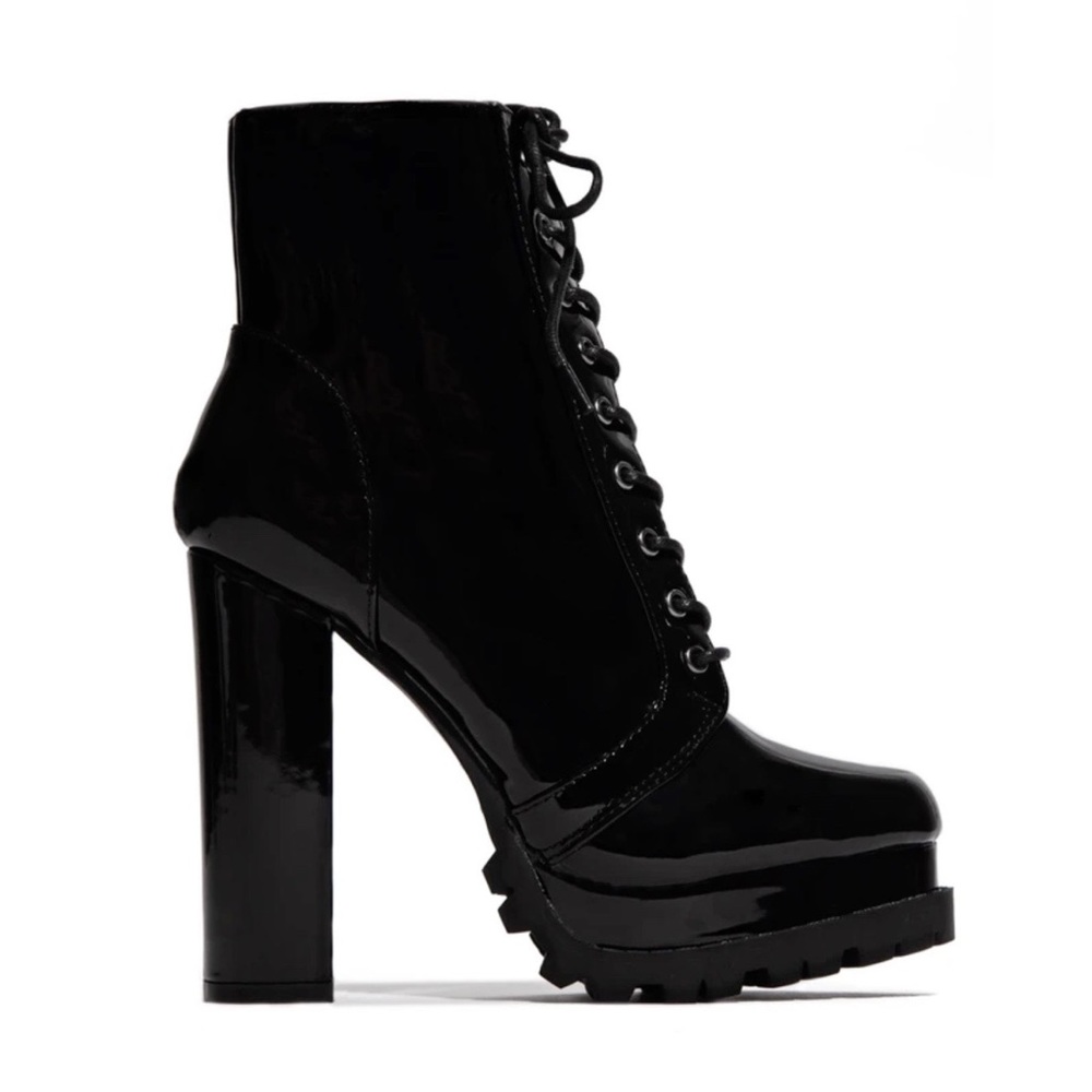 Patent Lug Sole Lace Up Combat Platform Boots - Picture 10 of 16